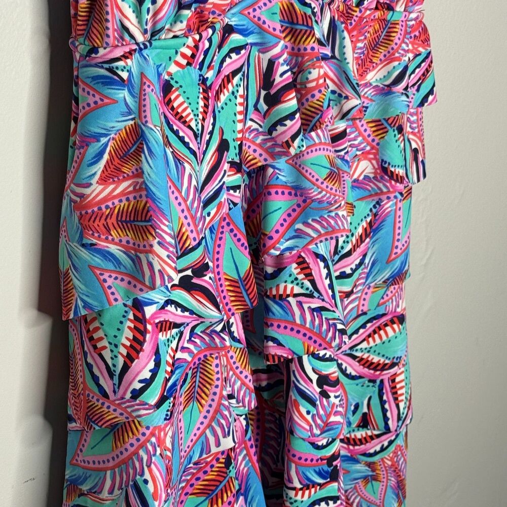 Swim Solutions Womens One Piece Bathing Suit 12 Pink Blue Tropical Tiered Resort - Picture 7 of 12